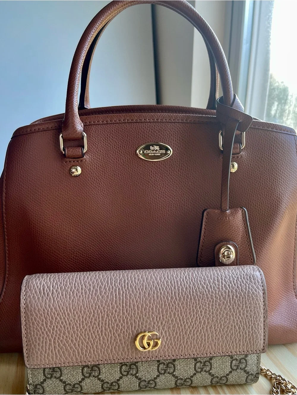 Coach Pebbled Leather Satchel - Cognac Brown